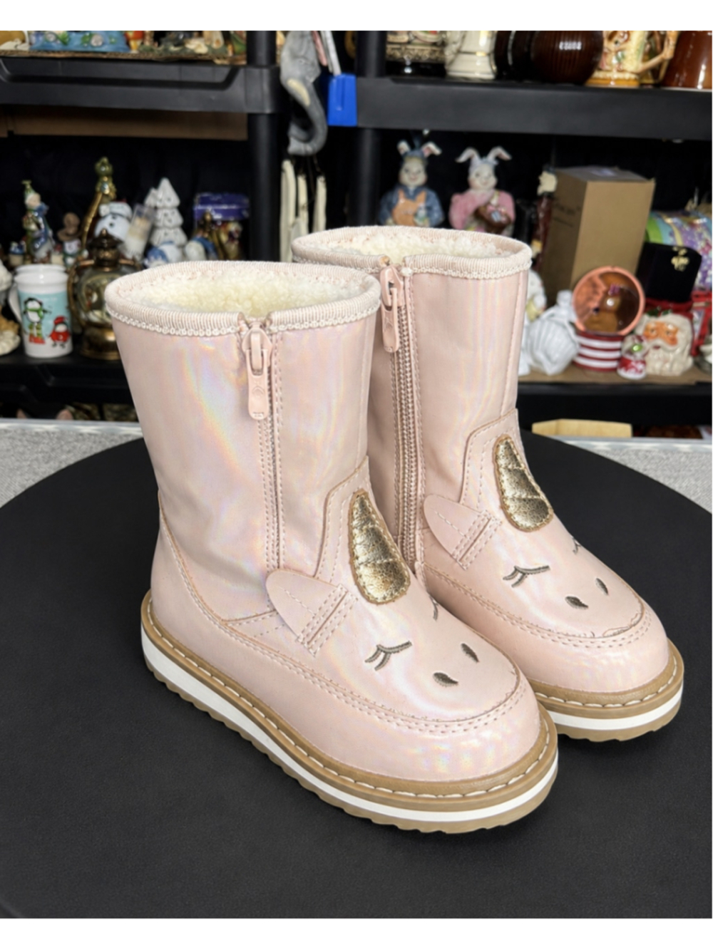 Cat & Jack Toddler Girls Size 5 Unicorn Boots Pink Fur Lined Zipper Cute Shoes